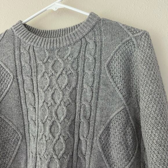 Lachlan British inspired cable knit fisherman sweater Wool blend light gray S - Picture 7 of 12